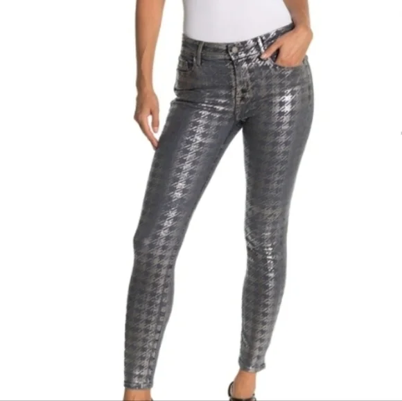 Fidelity Denim Sola Metallic Mid Rise Ankle Pants Silver Fox 26 - Picture 1 of 9